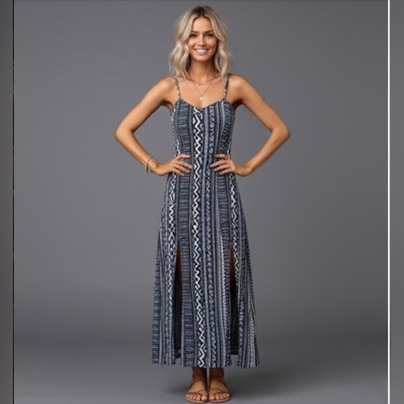 Boho Geo Print Split Thigh Cami Dress - Picture 3 of 9